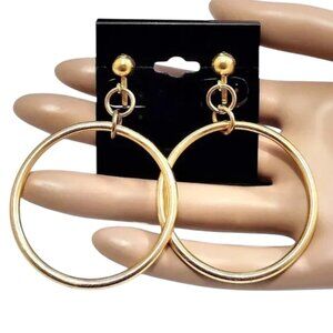 2 3/8 Inch 60mm Hoop Clip On Earrings Gold Tone